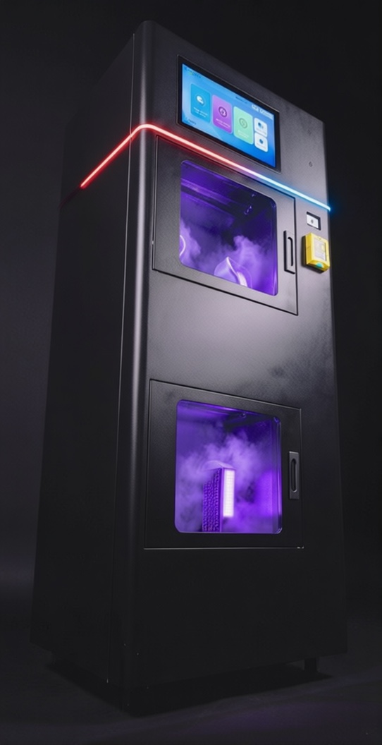Freshtrax shoe sanitization machine, front view at a sports venue